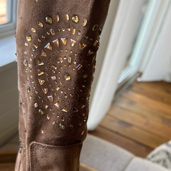 Tan  Suede Embellished Knee-High Boots - Picture 11 of 16